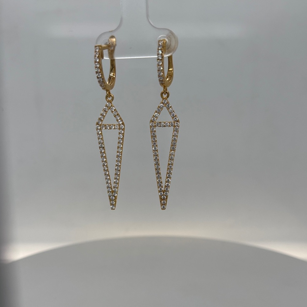 Gold Crystal Linear Drop Earrings - Dainty Pavé Dangle